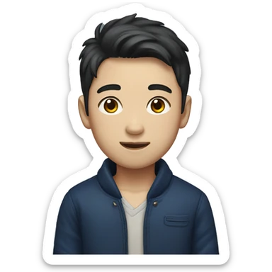 korean boy wearing unbuttoned dark blue jacket  sticker