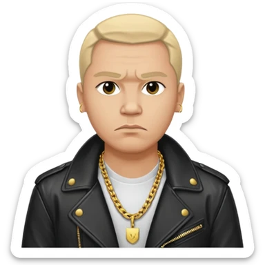 Russian 1990s gangster emoji, leather jacket, gold chain, serious face, cartoon style sticker