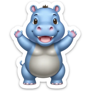 a cute cheering happy hippo with blue Skin Color  sticker