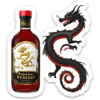clear bottle of rumpleminze peppermint alcohol with a black and red label that has a gold dragon on it sticker