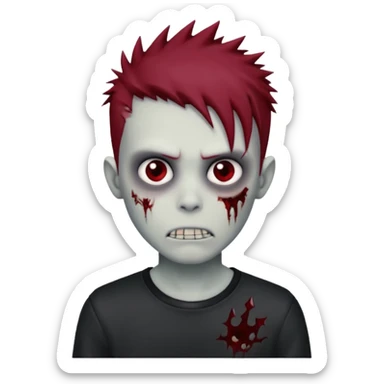 zombie boy with dark red spiky emo hair and black shirt sticker