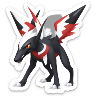 Black Cool Edgy Absol-Houndoom-Garchomp-Luxray Fakémon Digimon with Red and white Edgy markings, full body, outlined sticker