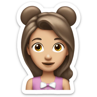 Brown long hair white girl wearing Minnie ears sticker