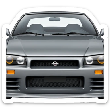 Nissan R32 Skyline GTR car in gunmetal gray, emoji style, front view, detailed, no text sticker
