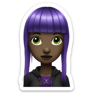 goth girl with bangs and purple and green hair sticker