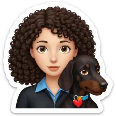 Curly haired brunette girl with black Doberman  sticker
