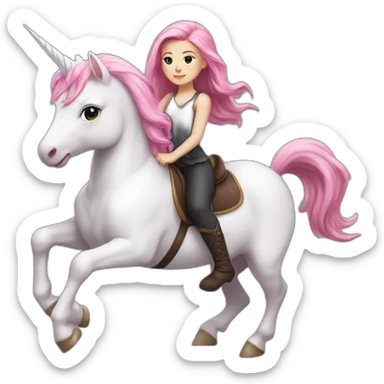 White Girl with pink hair riding a unicorn sticker