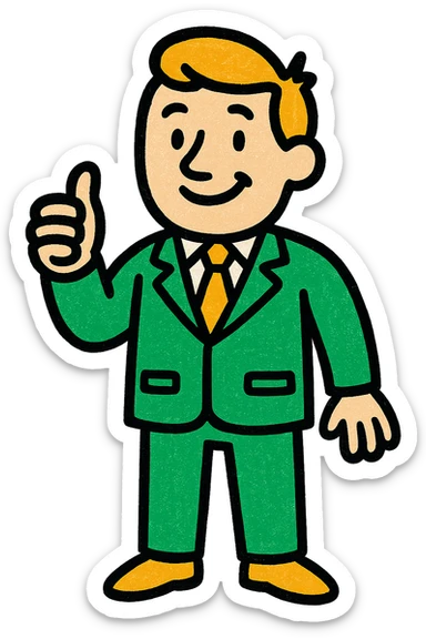 man in suit, minimalistic, green gold and white color scheme, clean lines sticker