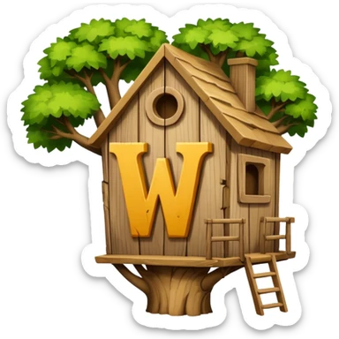 letter W on the side wall of a treehouse in a tree, only the top no trunk sticker