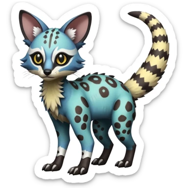 Rare realistic warm-colored lush exotic cute edgy epic futuristic aesthetic gloomy spooky dark modern colorful cyber-Genet-Trico-species-Fakemon-hybrid-creature, with beautiful intricate markings, full body sticker
