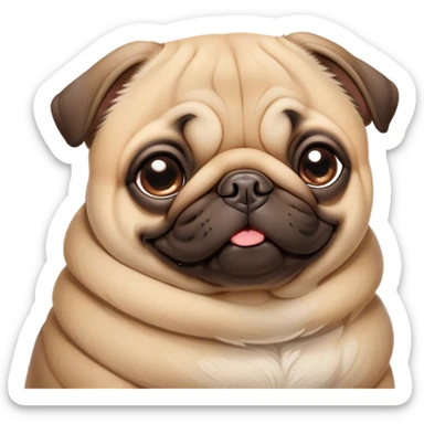 Cinematic Meme-Worthy Chubby Sleeping Fawn Pug Portrait Emoji, Head resting peacefully with a contented smile, showcasing a delightfully chubby build and a luxuriously soft fawn coat, eyes shut in a serene nap, Simplified yet hilariously adorable features, highly detailed, glowing with a soft, drowsy light, high shine, relaxed and utterly lovable, stylized with an air of playful laziness, bright and heartwarming, soft glowing outline, capturing the essence of a comically sleepy companion, so meme-worthy it feels like it could instantly become the next viral sensation of adorable slumber! sticker