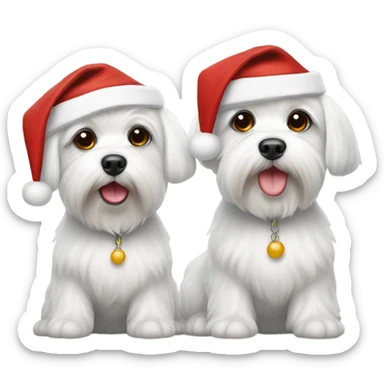 Two Maltese wearing Santa caps sticker