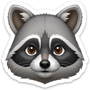 Cinematic-Noble-Raccoon-Portrait-Emoji – Poised and confident, with a sturdy build and a beautifully textured fur of silver-grey accented by dark black facial markings, deep-set, intelligent brown eyes, simplified yet sharp and sophisticated. sticker