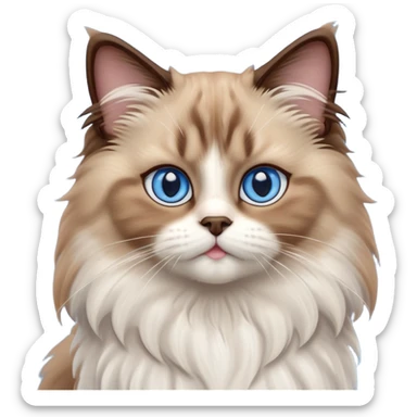 cinematic-adorable-big-eyed-fluffy-brown ragdoll-cat-portrait-emoji,-head-tilted-playfully-with-a-sweet-expression,-fluffy-white and brown-fur,-simplified-yet-irresistibly-cute-features-with-large,-expression, blue eyed ragdoll cat sticker