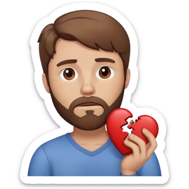White man with brown hair and beard holding a broken heart with anxiety  sticker