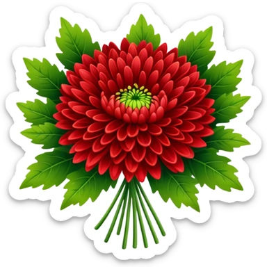big bouquet Bright Red Chrysanthemum, luxuriant, leaf, bud sticker
