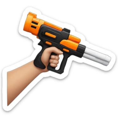 manicured hand holding large scary black and white nerf gun sticker