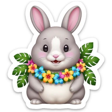 A chubby rabbit with a colorful tropical lei, smiling sweetly. sticker