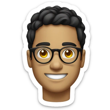 younman of about 20 years old programador with circular glasses, smiling, black hair sticker