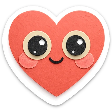 cute blushing red heart, big shiny eyes, soft pastel colors, no limbs, full body, paper craft style sticker