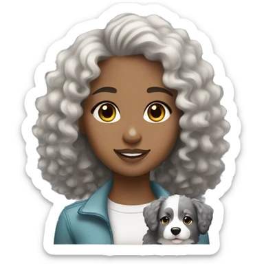 Light skin curly hair girl with black white and grey Australian Sheppard  sticker
