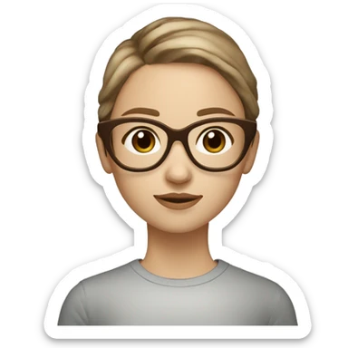 Create a girl with brown eyes and light brown hair and pale skin wearing brown tortoise shell glasses sticker