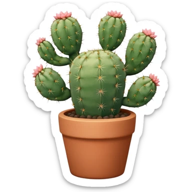 A ceramic pot in a pastel terracotta color, shaped like a cylinder, with a tall pot containing a desert cactus. sticker