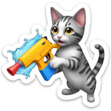 Cat shooting on american with water gun sticker