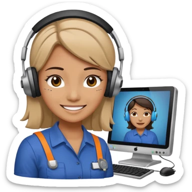 female computer technician fixing damaged computer sticker