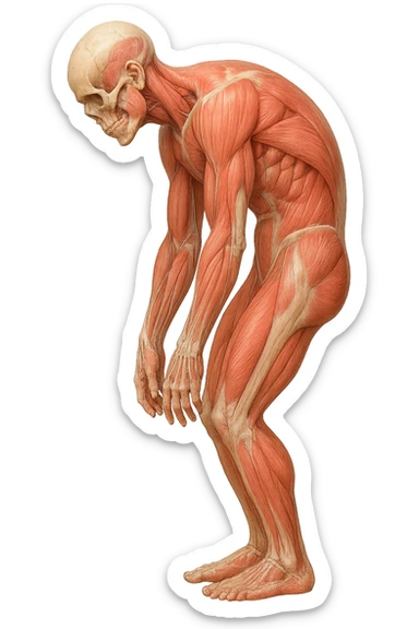 corpo umano anatomico realistico curvo con la schiena e le spalle in avanti, postura delle spalle chiuse, isolato su sfondo bianco sticker