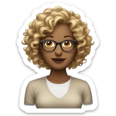 Gorgeous light brown woman with medium length blonde curly hair and glasses sticker