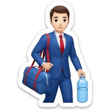 business man in a blue suit and red tie carry exercise sticker