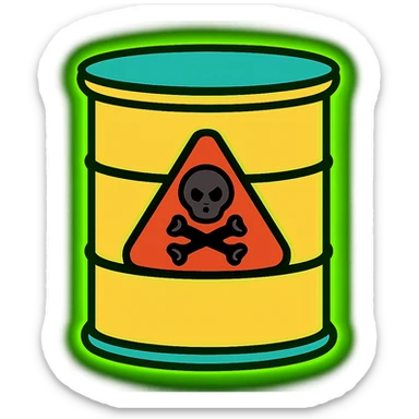Add a bright radioactive green glow around the toxic barrel. Keep the background transparent. sticker