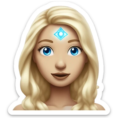 magical diva with thin pink andromedan face long blonde hair and blue eyes glowing third eye sticker