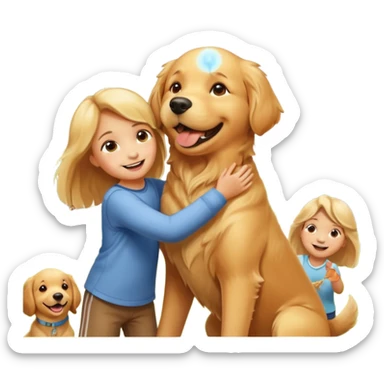 A Golden Retriever playing with children in a park, joyful interaction, warm sunlight, natural smiles, photorealistic family scene. sticker