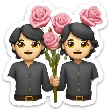 Dos manos agarrando dos rosas cruzadas entre ellas y la agarran desde el tallo sticker