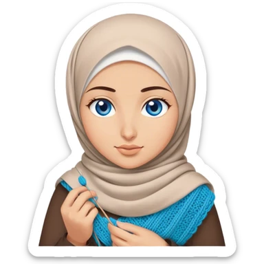 Turkish beautiful finish Konya girl blue eyes with hijab does knitting  sticker