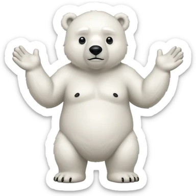 Make a humanoid polar bear shrugging looking doubtful, showing only from chest above, no legs sticker