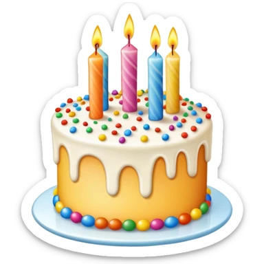 colorful birthday cake with lit candles and decorations sticker