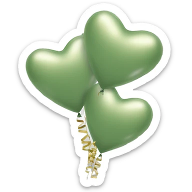 Aesthetic sage green 3 heart shaped balloons with gold ribbons sticker
