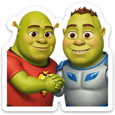 Lightning McQueen and Shrek hold hands sticker