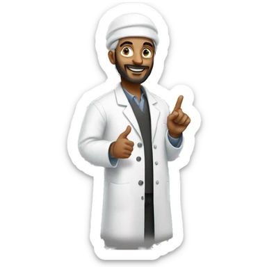 a muslim scientist having an idea with his finger up sticker