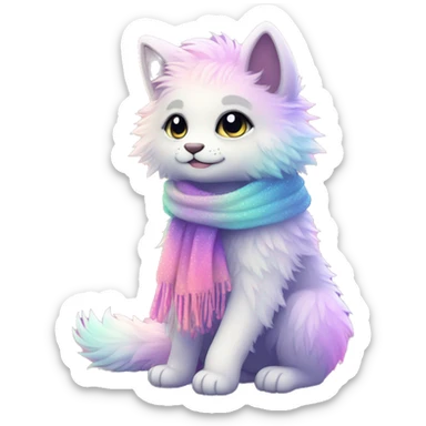 Edgy Kawaii cute gorgeous colorful sparkly bright light pastel gradient fantasy ethereal fluffy fursona animal creature with a cute scarf full body sticker