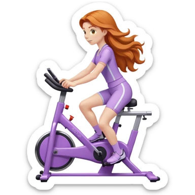 Ginger girl long hair riding stationary bike lilac outfit sticker
