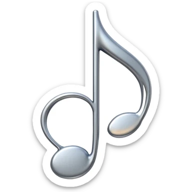 Minimal emoji icon of a single metallic silver music note, clean shape, smooth edges sticker