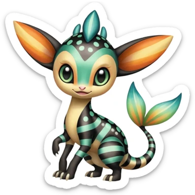 Colorful Exotic Striped Spotted Dotted dusted Glossy Shiny Meloetta-Vernid-Trico-Toothless-Kirby-Fakémon-creature-hybrid sticker
