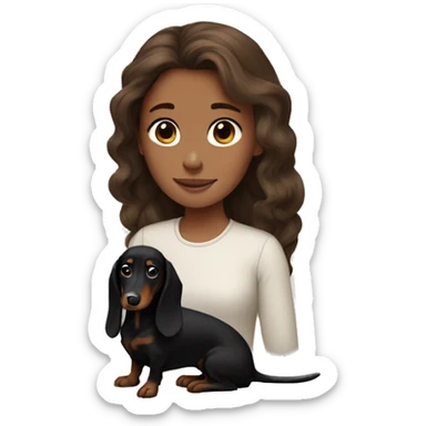 Brown-haired girl with a long-haired black dachshund sticker