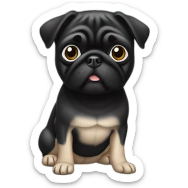pug wearing a black t-shirt sticker