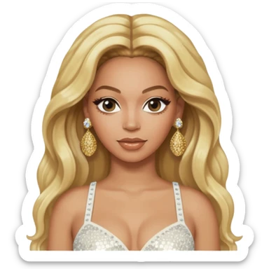 Beyonce with long blonde hair, ivory sequin crop top, ivory earring sticker