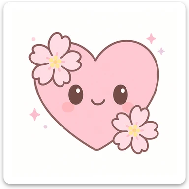 pink heart with sakura flowers, kawaii style, adorable and charming sticker